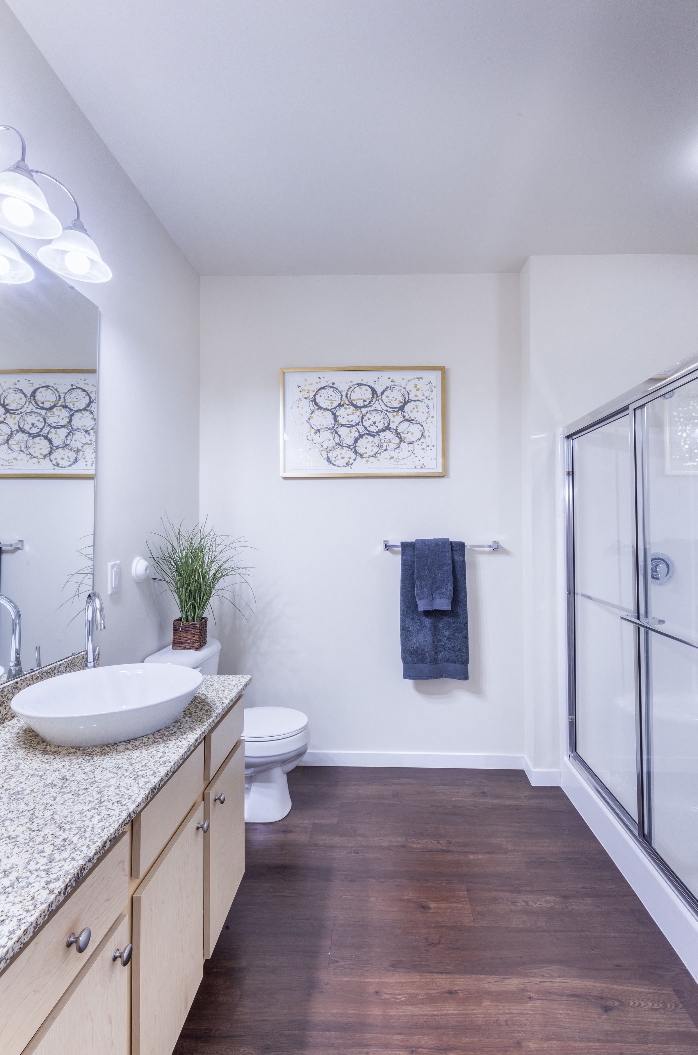a bathroom with a sink and a shower and a toilet at Aventura at Forest Park, St.Louis, Missouri